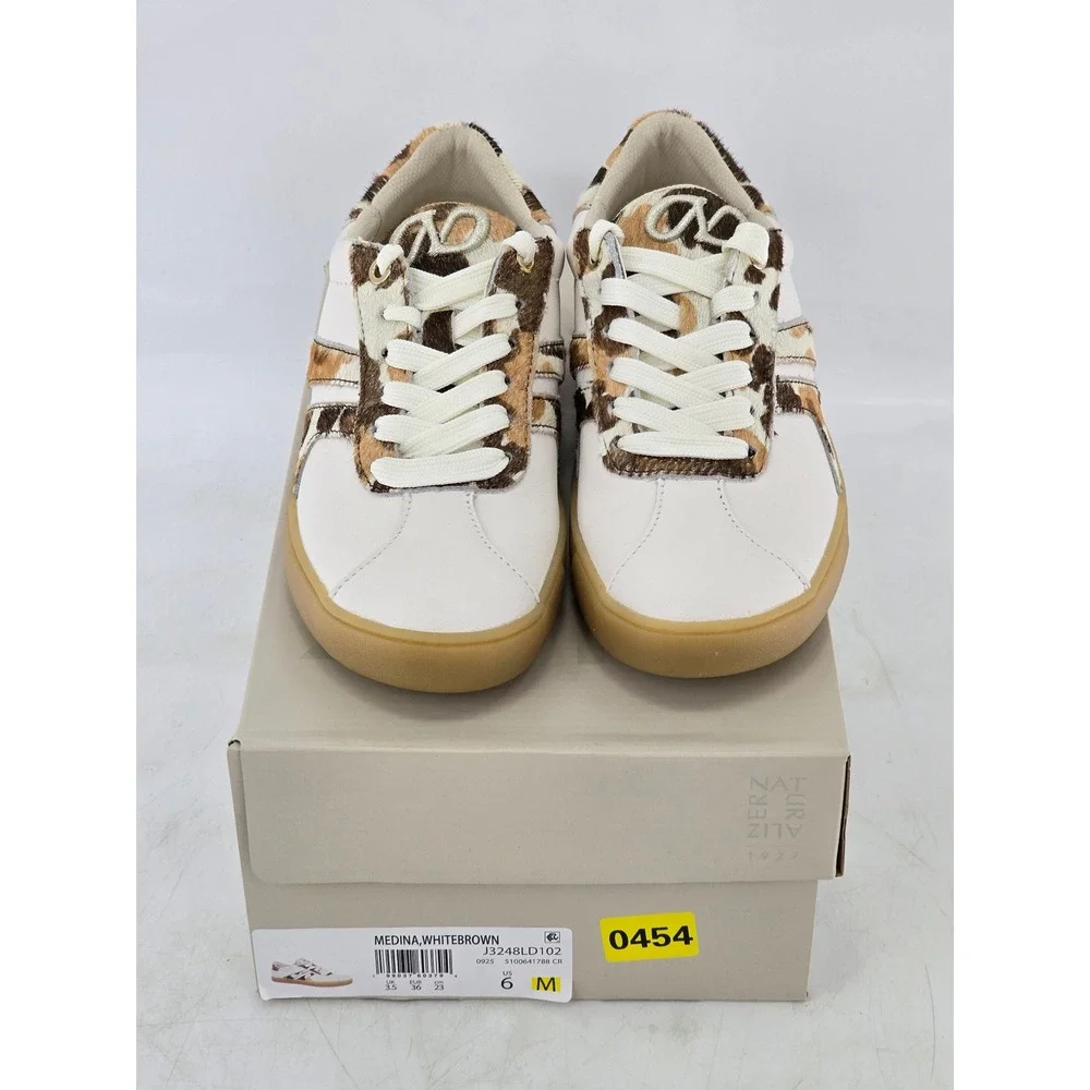 Naturalizer Medina Sneakers Womens Size 6 White Brown Animal Print - New
